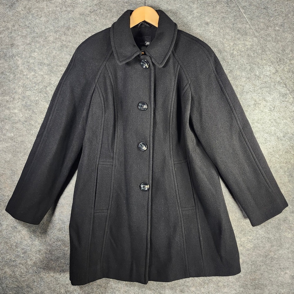 east5th Petite Medium Black Wool Pea Coat Classic Button Front Women Outerwear